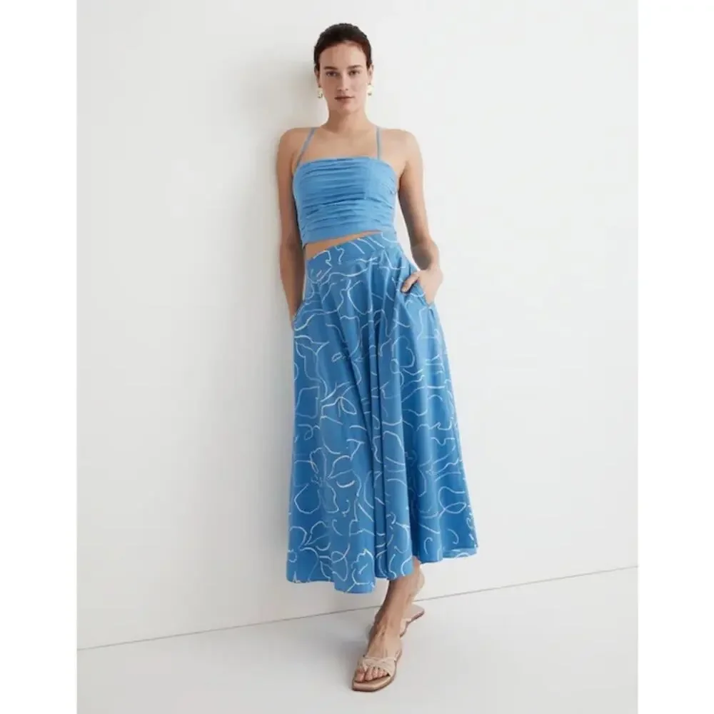 MADEWELL NWT Poplin Crop Tube Top Ornamental Blue Pleated Crisscross Size 6 - Picture 1 of 12